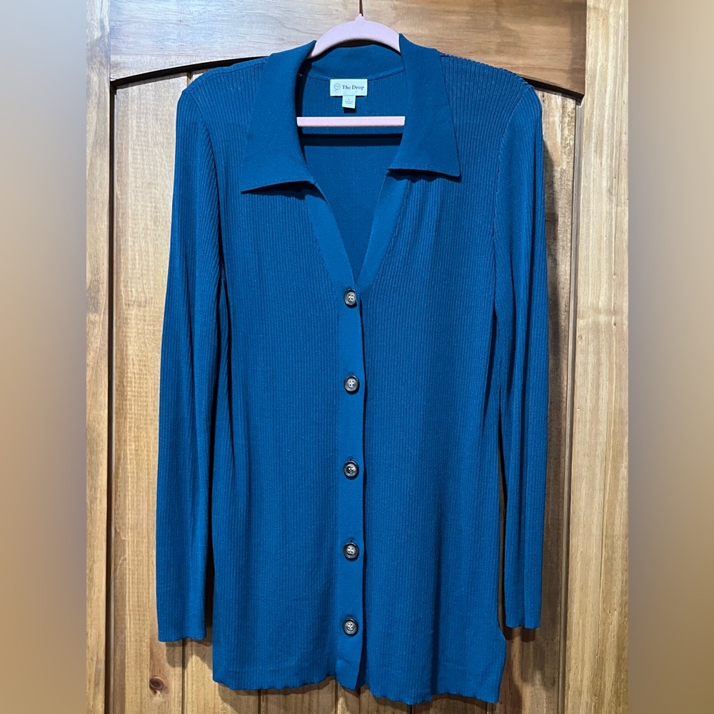 The Drop Button-Front Ribbed Collared Cardigan - image 1